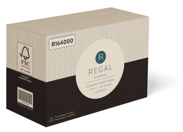 Regal Classic 1 Ply Slimline Hand Towel 250 Sheets Pack of 16