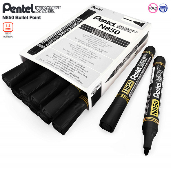 Pentel N850 Permanent Marker Bullet Point Black Box of 12