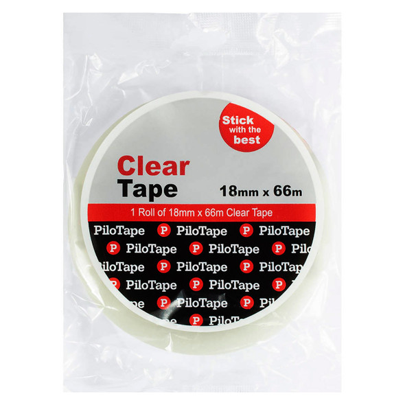 PiloTape Clear Tape 18mm x 66m Premium Stationery Box of 8