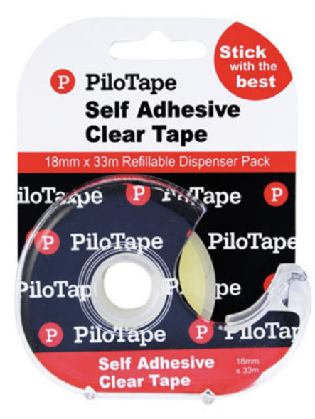 PiloTape Clear Tape with Dispenser 18mm x 33m Pack of 12