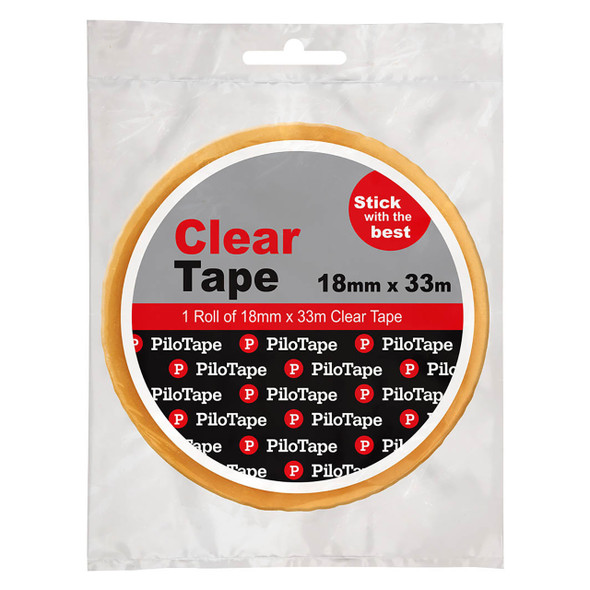 PiloTape Clear Tape 18mm x 33m Premium Stationery Box of 8