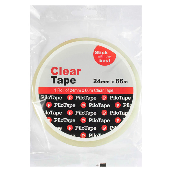 PiloTape Clear Tape 24mm x 66m Premium Stationery Box of 6