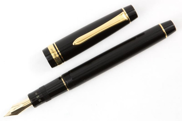 Pilot Justus 95 Fountain Pen 14K Gold Medium Nib Black Stripe Barrel
