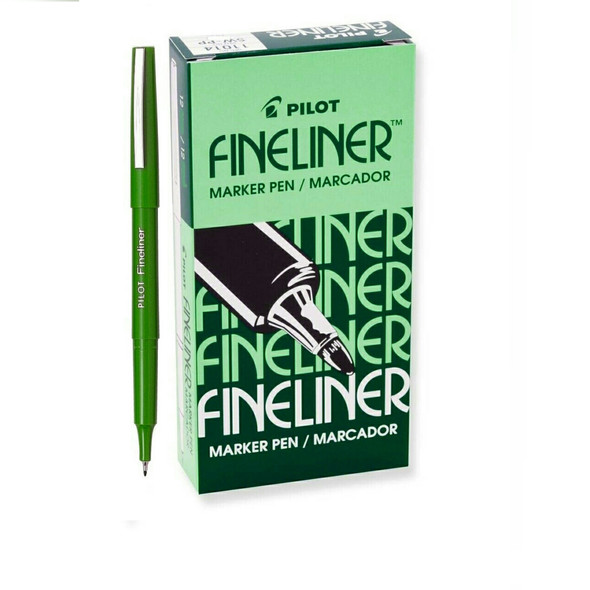 Pilot Original Fineliner Pen 0.4mm Green Box of 12