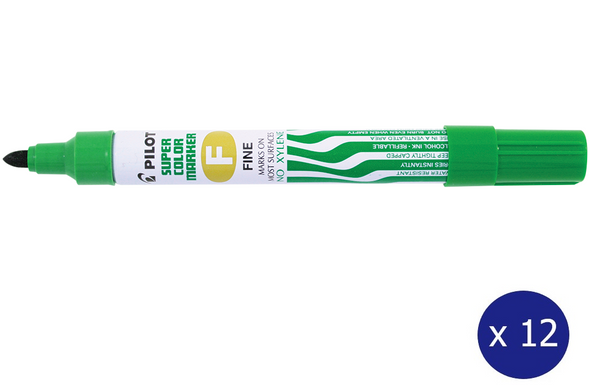 Pilot Super Colour Permanent Marker Bullet Fine Green Box of 12