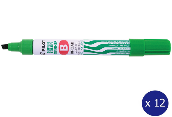 Pilot Super Colour Permanent Marker Chisel Broad Green Box of 12
