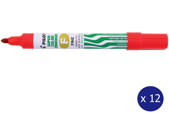 Pilot Super Colour Permanent Marker Bullet Fine Red Box of 12