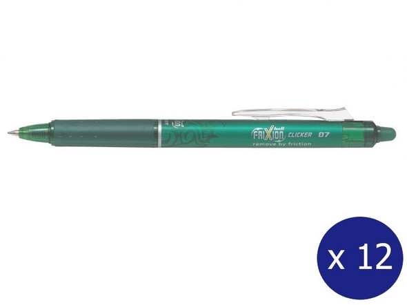 Pilot FriXion Clicker Erasable Retractable Gel Pen Fine Green Box of 12
