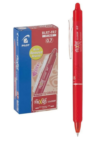 Pilot FriXion Clicker Erasable Retractable Gel Pen Fine Red Box of 12