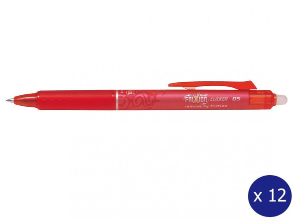 Pilot FriXion Clicker Erasable Retractable Gel Pen Extra Fine Red Box of 12