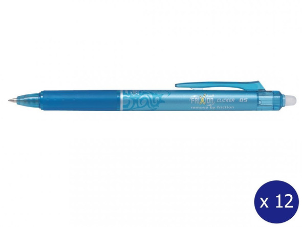 Pilot FriXion Clicker Erasable Retractable Gel Pen Extra Fine Light Blue Box of 12