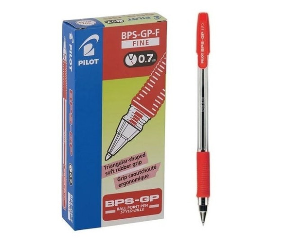 Pilot BPS-GP The Ballpoint Stick Grip Pen Fine Red Box of 12
