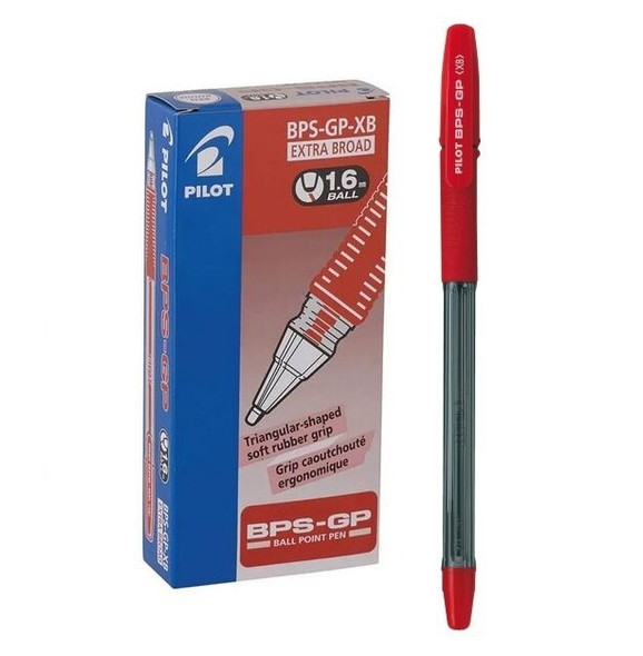 Pilot BPS-GP The Ballpoint Stick Grip Pen Extra Broad Red Box of 12