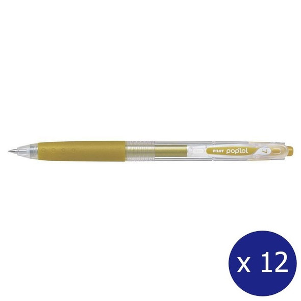 Pilot Poplol Retractable Gel Pen 0.7mm Gold Box of 12