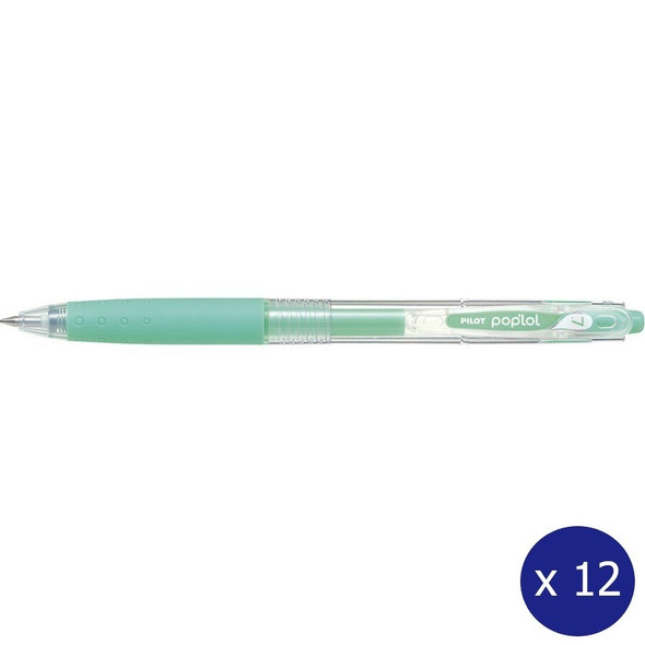 Pilot Poplol Retractable Gel Pen 0.7mm Pastel Green Box of 12