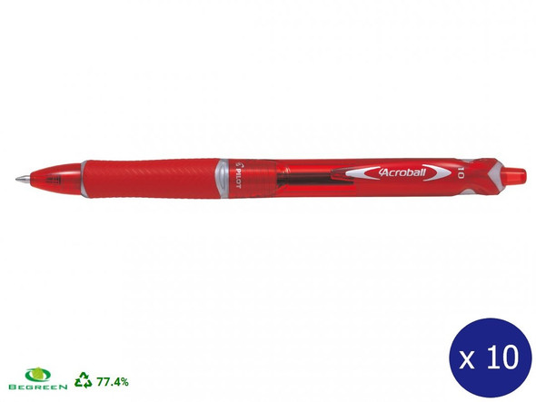 Pilot BegreeN Acroball Retractable Ballpoint Pen Medium Red Box of 10