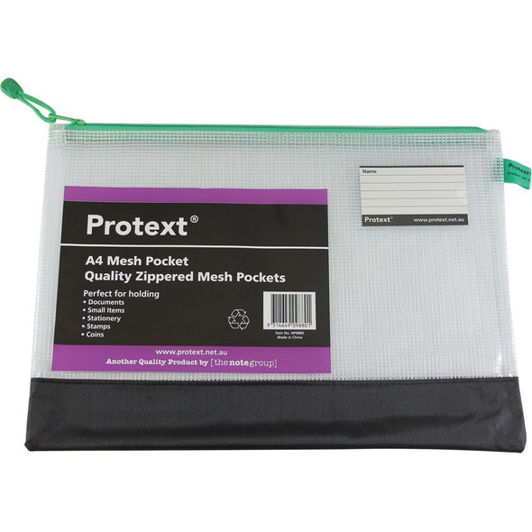 PROTEXT NP9880 A4 MESH POUCH WITH NOTE CARD HOLDER EACH - ASSORTED COLOURED ZIPPER