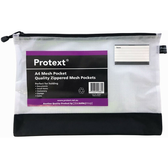 Protext Mesh Pouch A4 with Note Card Holder Assorted Zipper