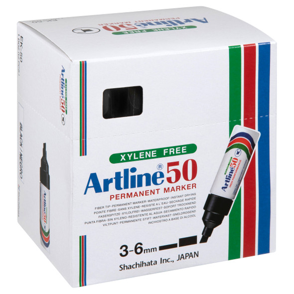 Artline 50 Permanent Marker 6mm Chisel Nib Black 105001 Box 12 | Mega Office Supplies