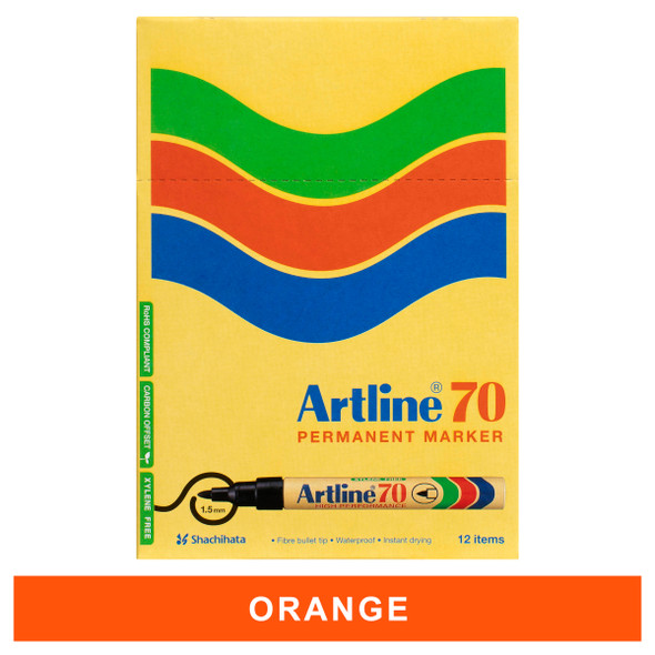 Artline 107005 70 Permanent Marker 1.5mm Bullet Nib Orange Box12 | Mega Office Supplies
