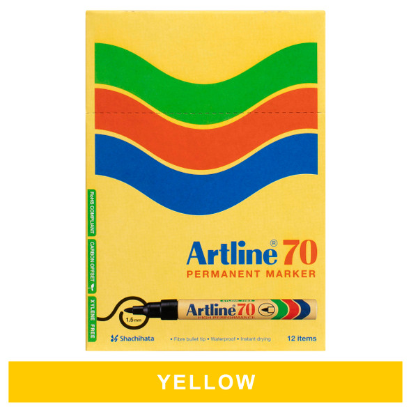 Artline 107007 70 Permanent Marker 1.5mm Bullet Nib Yellow Box12 | Mega Office Supplies