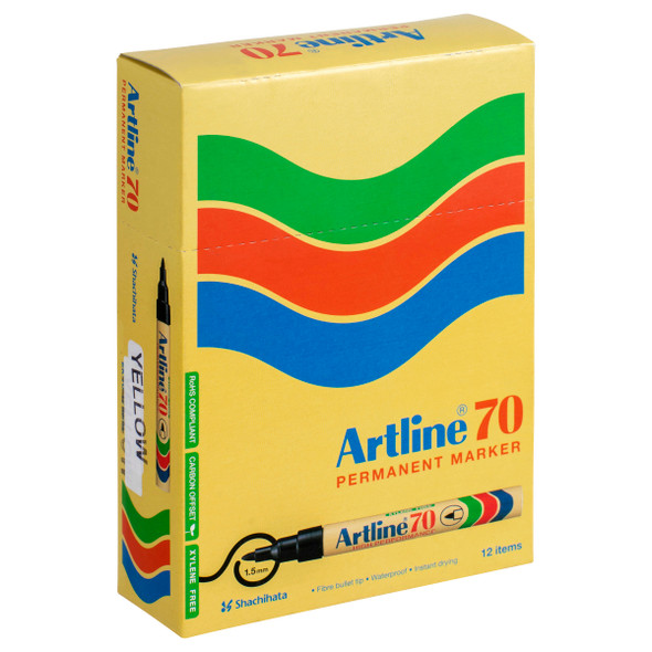 Artline 70 Permanent Marker 1.5mm Bullet Nib Yellow 107007 Box12 | Mega Office Supplies