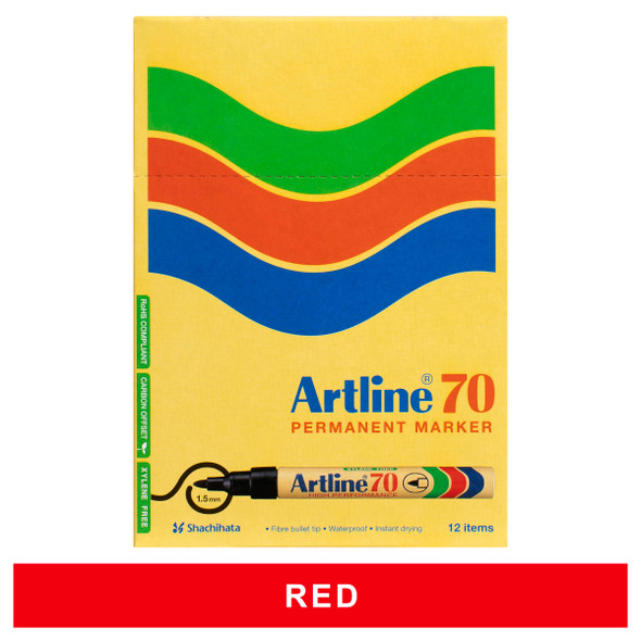 Artline 107002 70 Permanent Marker 1.5mm Bullet Nib Red Box12 | Mega Office Supplies Artline 107002 70 Permanent Marker 1.5mm Bullet Nib Red Box12 | Mega Office Supplies