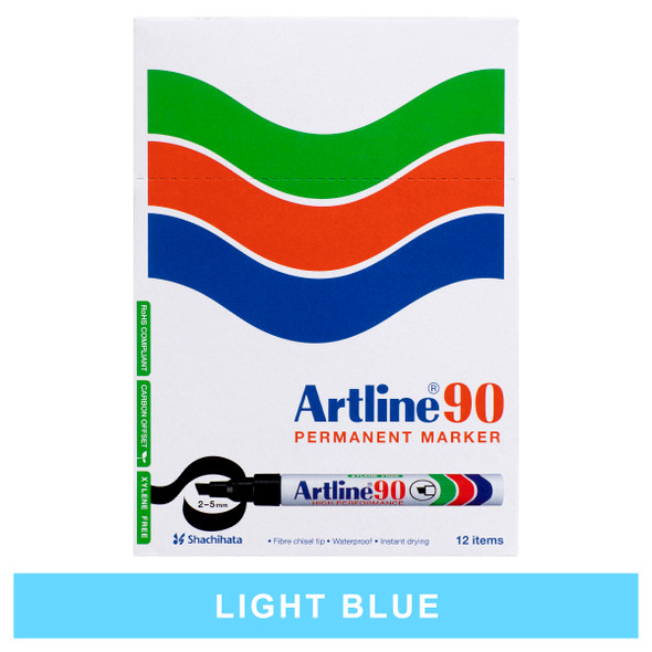 Artline 109013 90 Permanent Marker 5mm Chisel Nib Light Blue Box 12 | Mega Office Supplies
