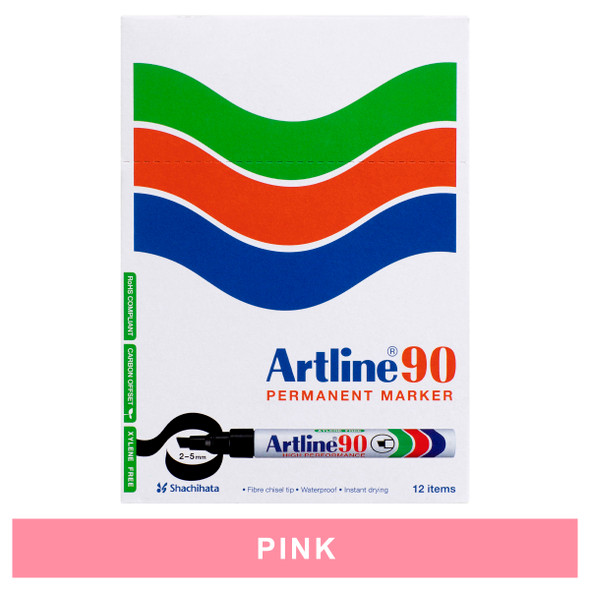 Artline 109009 90 Permanent Marker 5mm Chisel Nib Pink Box 12 | Mega Office Supplies