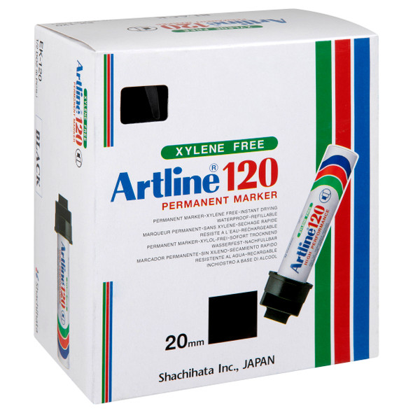 Artline 120 Permanent Marker 20mm Chisel Nib Black 112001 Box 6 | Mega Office Supplies