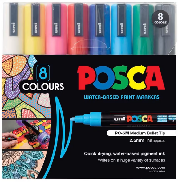 Posca PC-5M Paint Marker Pen Bullet Medium Assorted Wallet of 8