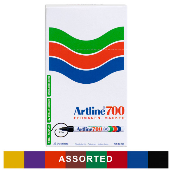 Artline 170041 700 Permanent Marker 0.7mm Bullet Nib Assorted Box 12 | Mega Office Supplies