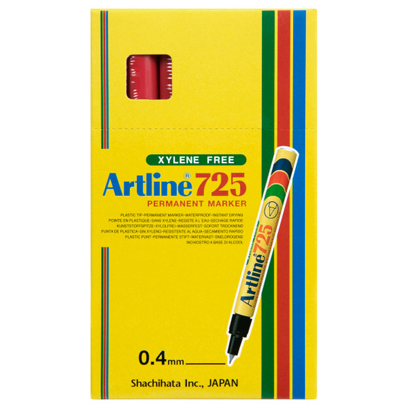 Artline 172502 725 Permanent Marker 0.4mm Plastic Nib Red Box 12 | Mega Office Supplies