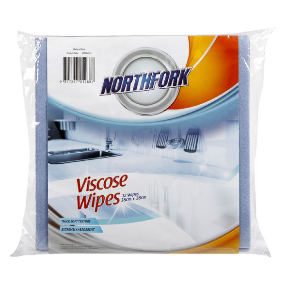 Northfork Viscose Wipes 380 x 380mm Blue Pack of 12