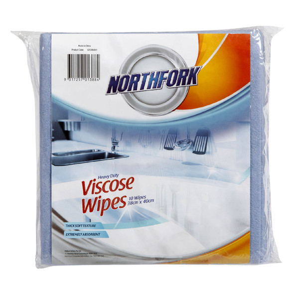 Northfork Heavy Duty Viscose Wipes 380 x 400mm Blue Pack of 10