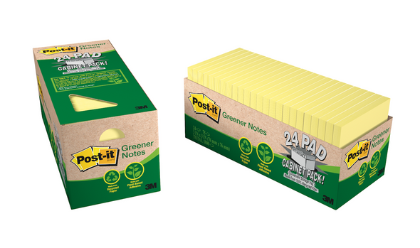 Post-it Greener Notes Canary Yellow 76 x 76mm 75 Sheets Pack of 24 654R-24CP-CY