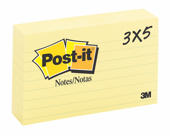 Post-it Notes Lined Canary Yellow 76 x 127mm 100 Sheets Pack of 12 635