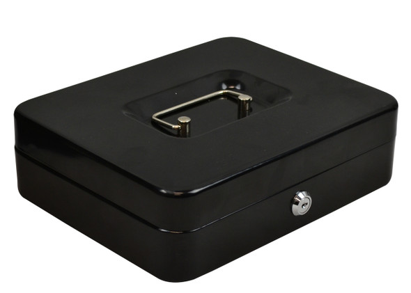Italplast Deluxe Metal Cash Box 10 inch 6 Compartment with Lock and Keys Black