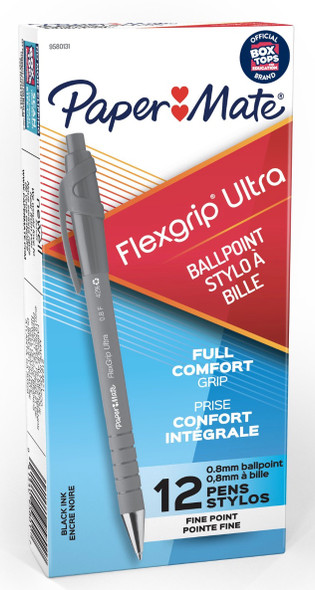 Papermate FlexGrip Retractable Ballpoint Pens – Box of 12 Fine Black