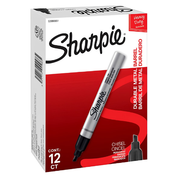 Sharpie Metal Permanent Marker Chisel Tip Black Box of 12