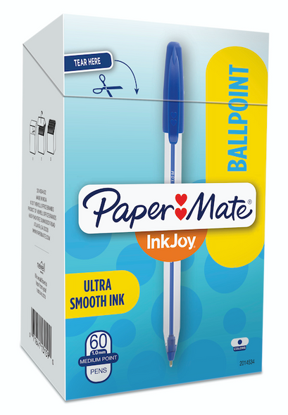 50ST Capped Ballpoint Pen Medium 1.0mm Blue Box of 60 Papermate Inkjoy