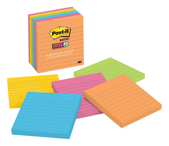 Post-it 675-6SSUC Super Sticky Notes Lined Rio De Janeiro 101 x 101mm Pack of 6