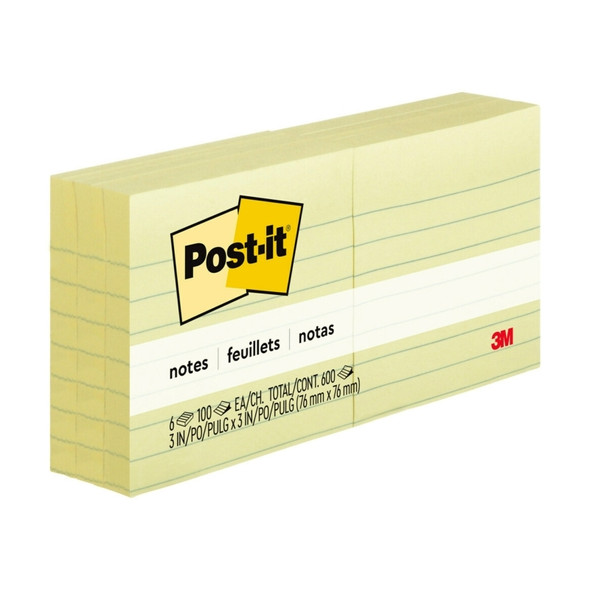 Post-it Lined Notes 76x76mm Canary Yellow 100 sheets per pad 6 pads per pack Post-it Lined Notes 76x76mm Canary Yellow 100 sheets per pad 6 pads per pack