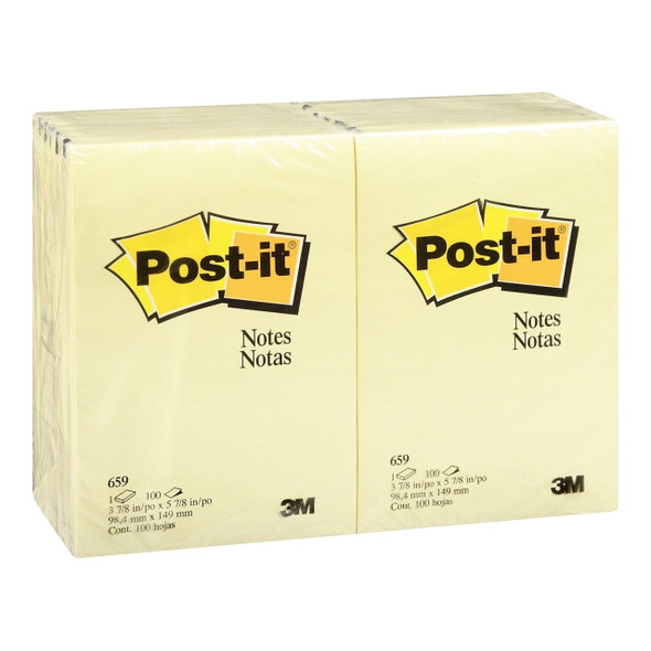 Post-it Notes Canary Yellow 101 x 152mm 100 Sheets Pack of 12 659