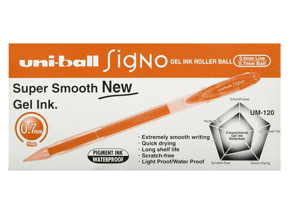 Uni-Ball Signo (UM-120) Gel Ink Rollerball Pen Fine 0.7mm Orange - Box of 12 - Uniball Markers, Uni-Ball Markers, posca pens, posca markers, posca chalk markers | It's A Mega Thing