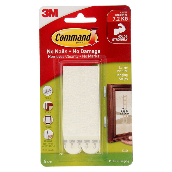 Command 17206 Large Picture Hanging Strips 4 Pack in white for heavy frames Command 17206 Large Picture Hanging Strips 4 Pack in white for heavy frames