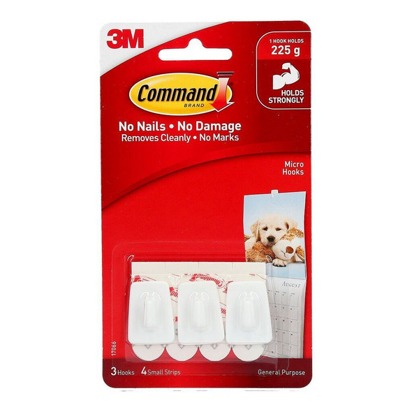 Command 17066 Micro Hooks White 3 Pack with adhesive strips Command 17066 Micro Hooks White 3 Pack with adhesive strips