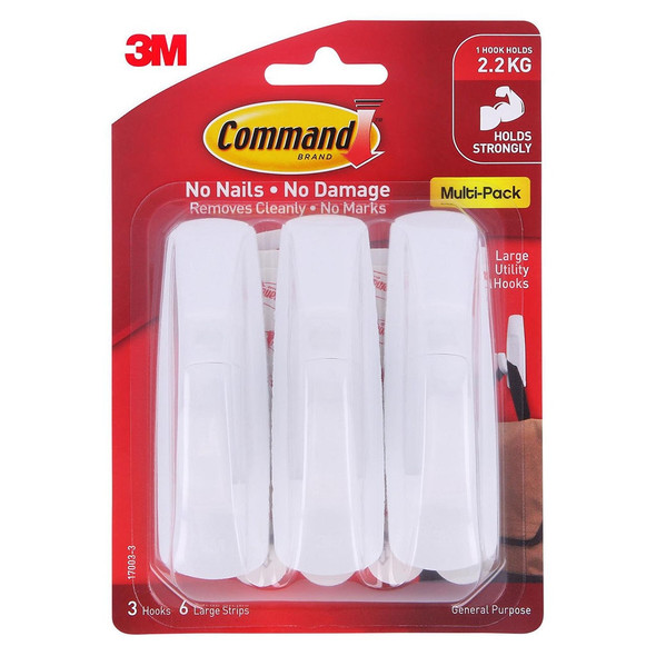 COMMAND 17003VP 3 PACK HOOKS MULTI-PACK LARGE (UP TO 2KG) WHITE