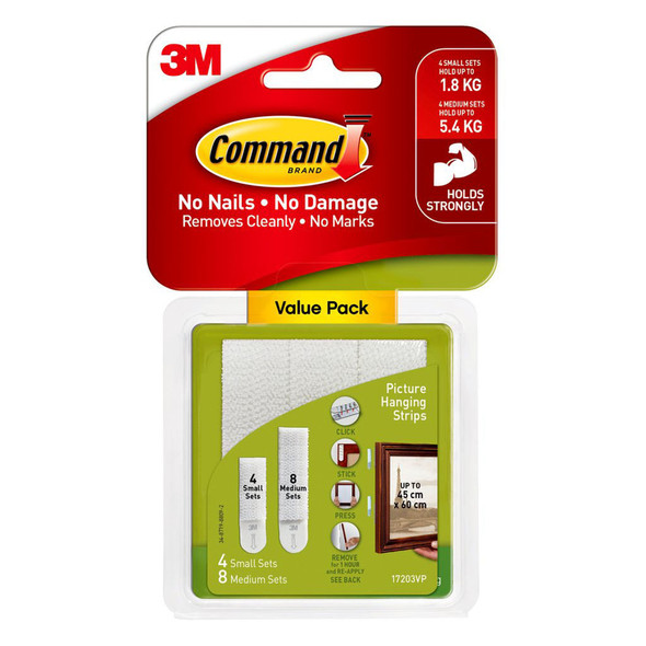Command 17203 Combo Picture Hanging Strips 12 Pack including small and medium sizes Command 17203 Combo Picture Hanging Strips 12 Pack including small and medium sizes