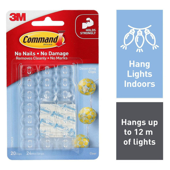 Command Clear Clips used for hanging fairy lights on a wall or window frame Command Clear Clips used for hanging fairy lights on a wall or window frame